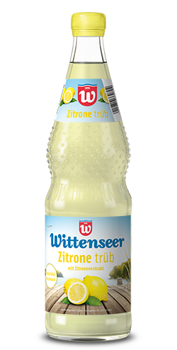 Flasche der fruchtig herben Limonade Zitrone trüb von der Wittenseer Quelle