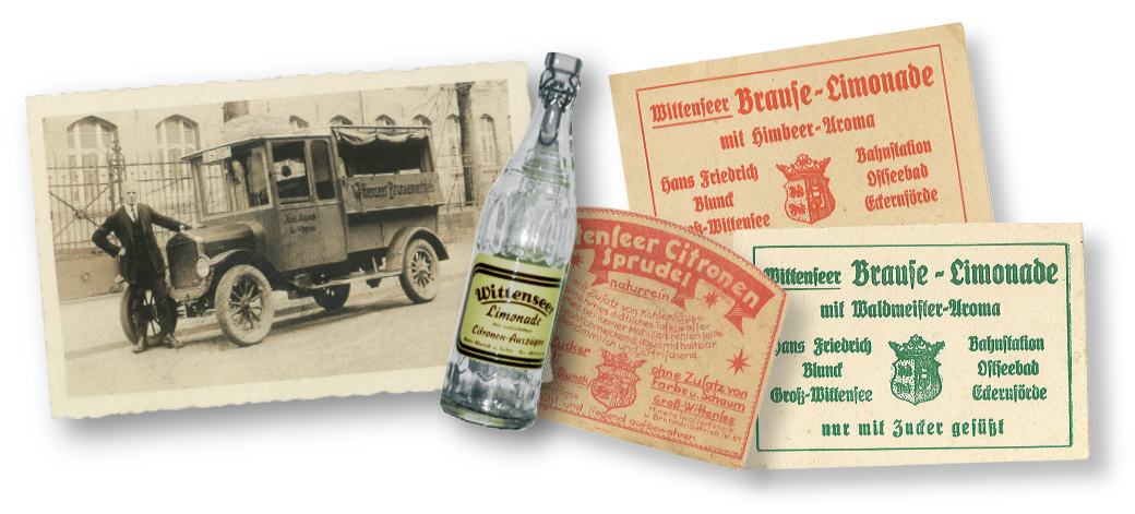 Historische Wittenseer Flasche, Etiketten und Lieferwagen